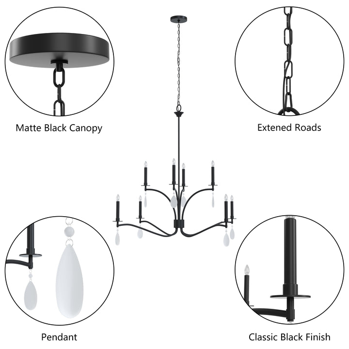 Essence 8-Light Candle Style Modern Farmhouse Chandelier With Crystal Accents For Dining Room And Living Room #P39011