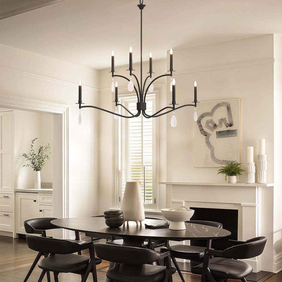 Essence 8-Light Candle Style Modern Farmhouse Chandelier With Crystal Accents For Dining Room And Living Room #P39011