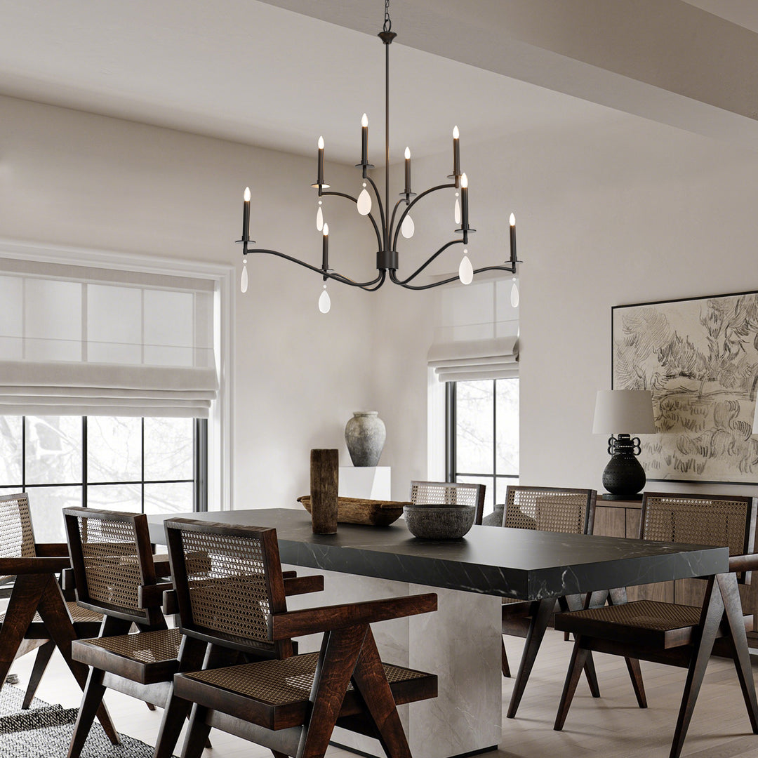 Essence 8-Light Candle Style Modern Farmhouse Chandelier With Crystal Accents For Dining Room And Living Room #P39011