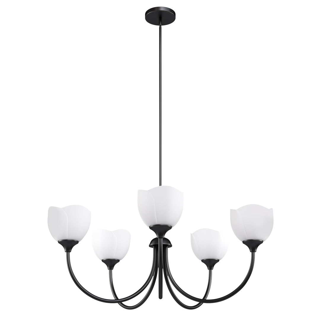 Twilight 5 - Light 33" Frosted Glass Modern/Traditional Chandelier With Flower Shade For Dining Room #P39012