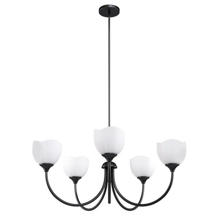 Twilight 5 - Light 33" Frosted Glass Modern/Traditional Chandelier With Flower Shade For Dining Room #P39012