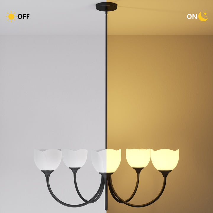 Twilight 5 - Light 33" Frosted Glass Modern/Traditional Chandelier With Flower Shade For Dining Room #P39012