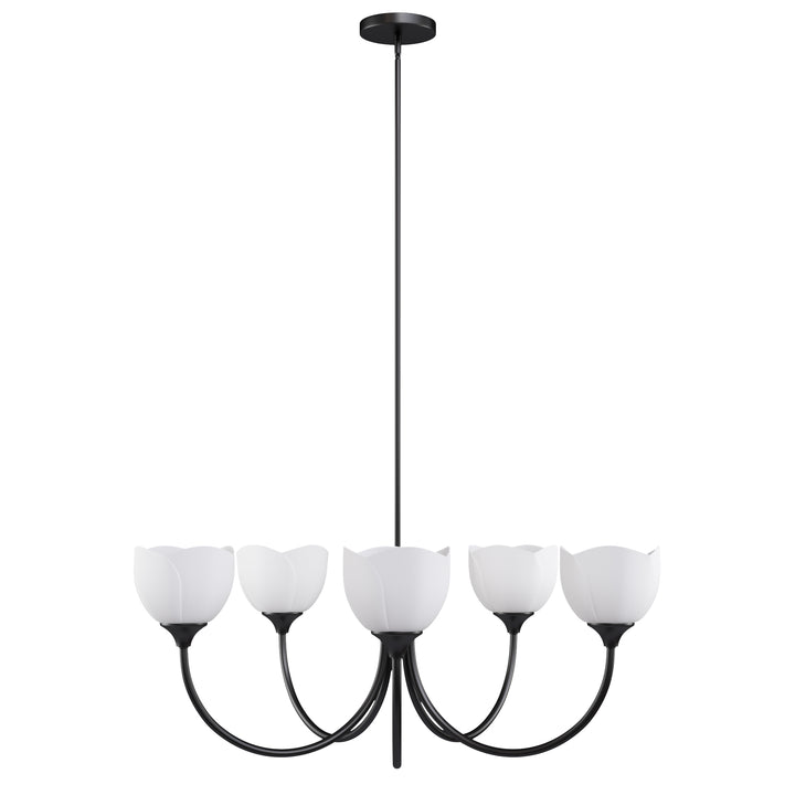 Twilight 5 - Light 33" Frosted Glass Modern/Traditional Chandelier With Flower Shade For Dining Room #P39012