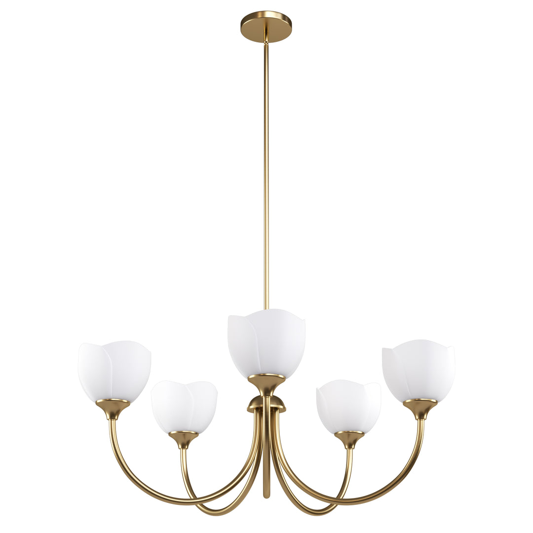 Twilight 5 - Light 33" Frosted Glass Modern/Traditional Chandelier With Flower Shade For Dining Room #P39012