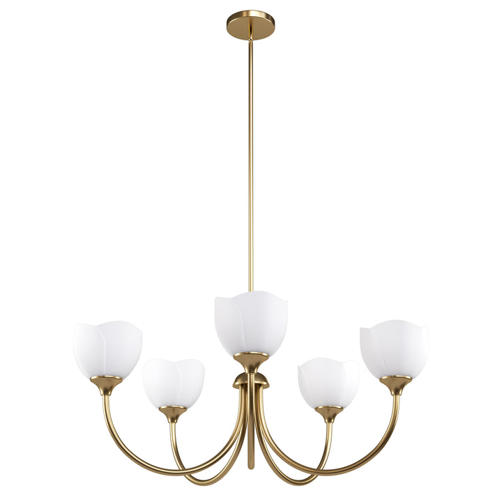 Twilight 5 - Light 33" Frosted Glass Modern/Traditional Chandelier With Flower Shade For Dining Room #P39012