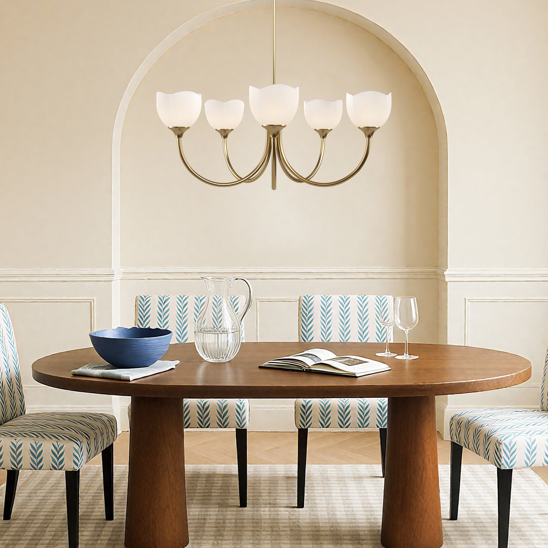 Twilight 5 - Light 33" Frosted Glass Modern/Traditional Chandelier With Flower Shade For Dining Room #P39012