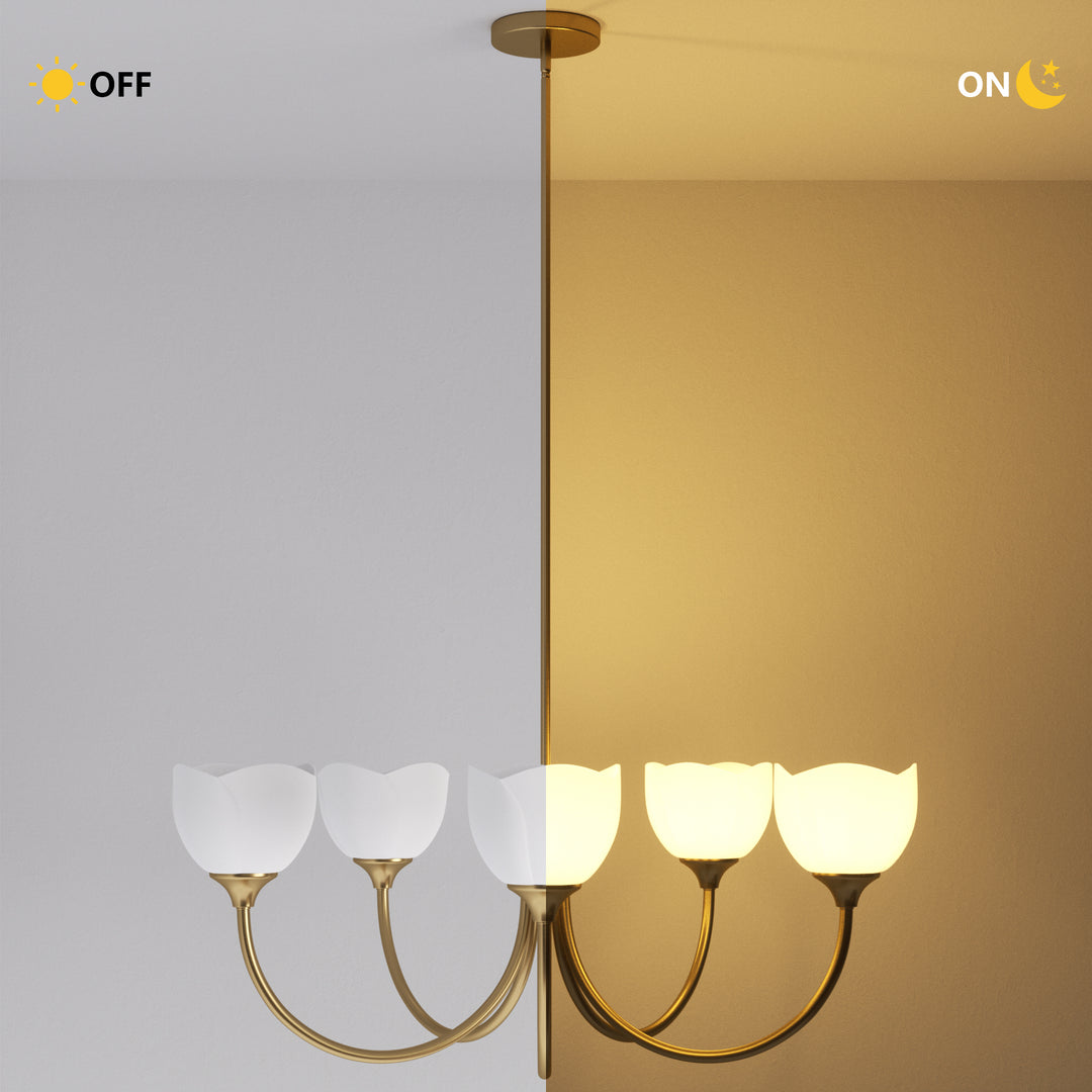Twilight 5 - Light 33" Frosted Glass Modern/Traditional Chandelier With Flower Shade For Dining Room #P39012