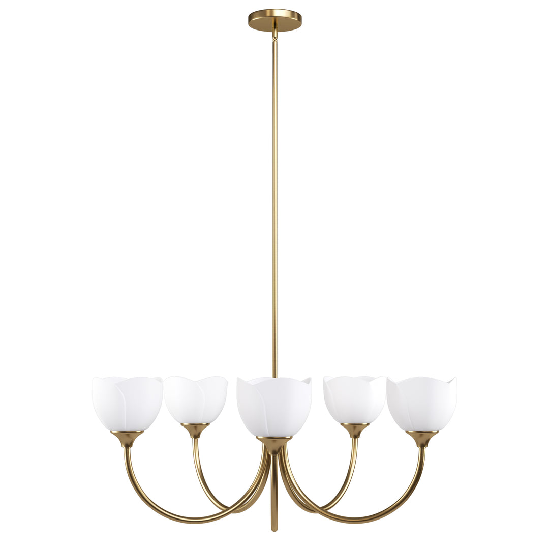 Twilight 5 - Light 33" Frosted Glass Modern/Traditional Chandelier With Flower Shade For Dining Room #P39012