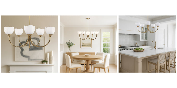 Twilight 5 - Light 33" Frosted Glass Modern/Traditional Chandelier With Flower Shade For Dining Room #P39012