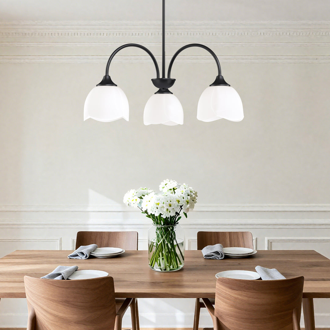 Twilight 3-light 23.9'' Dimmable Frosted Glass Modern/traditional Chandelier With Flower Shade For Dining Room #P39013