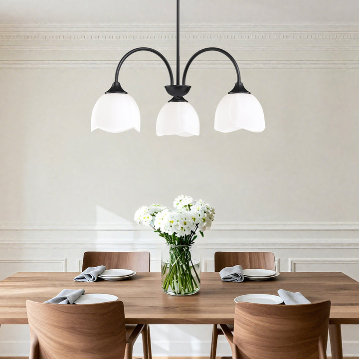 Twilight 3-light 23.9'' Dimmable Frosted Glass Modern/traditional Chandelier With Flower Shade For Dining Room #P39013