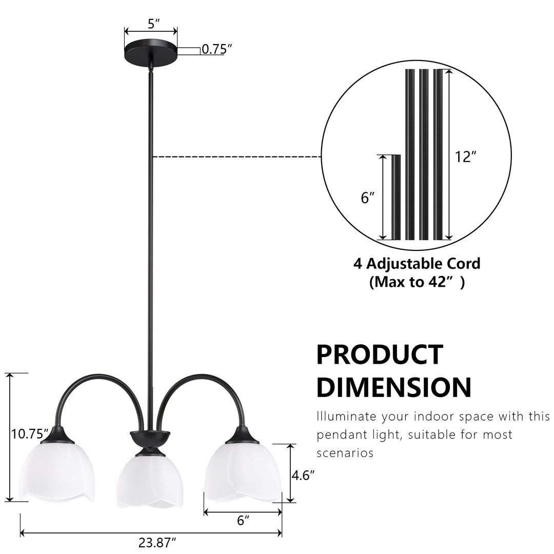 Twilight 3-light 23.9'' Dimmable Frosted Glass Modern/traditional Chandelier With Flower Shade For Dining Room #P39013