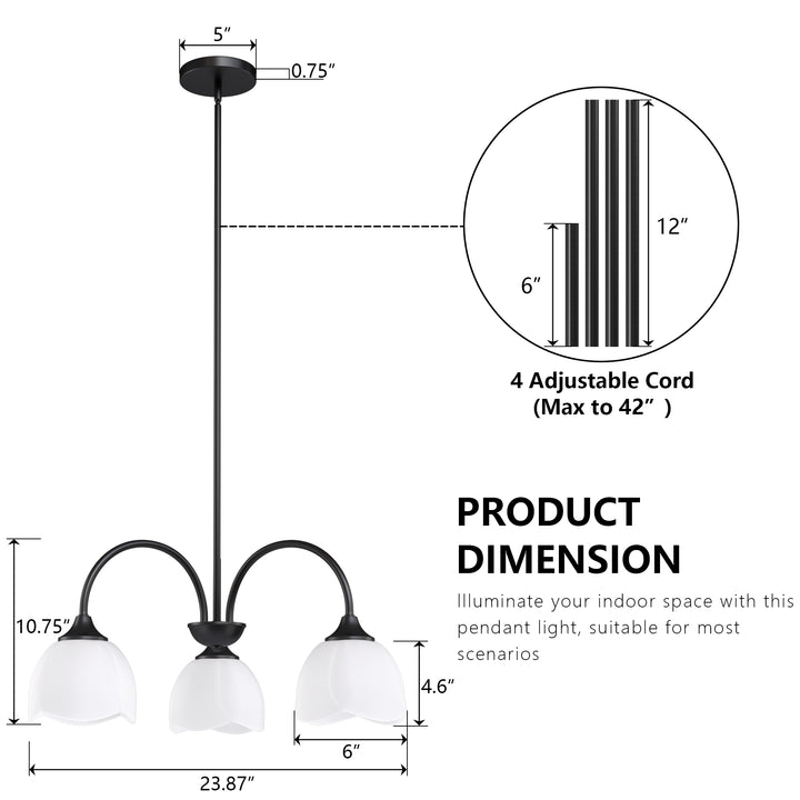 Twilight 3-light 23.9'' Dimmable Frosted Glass Modern/traditional Chandelier With Flower Shade For Dining Room #P39013