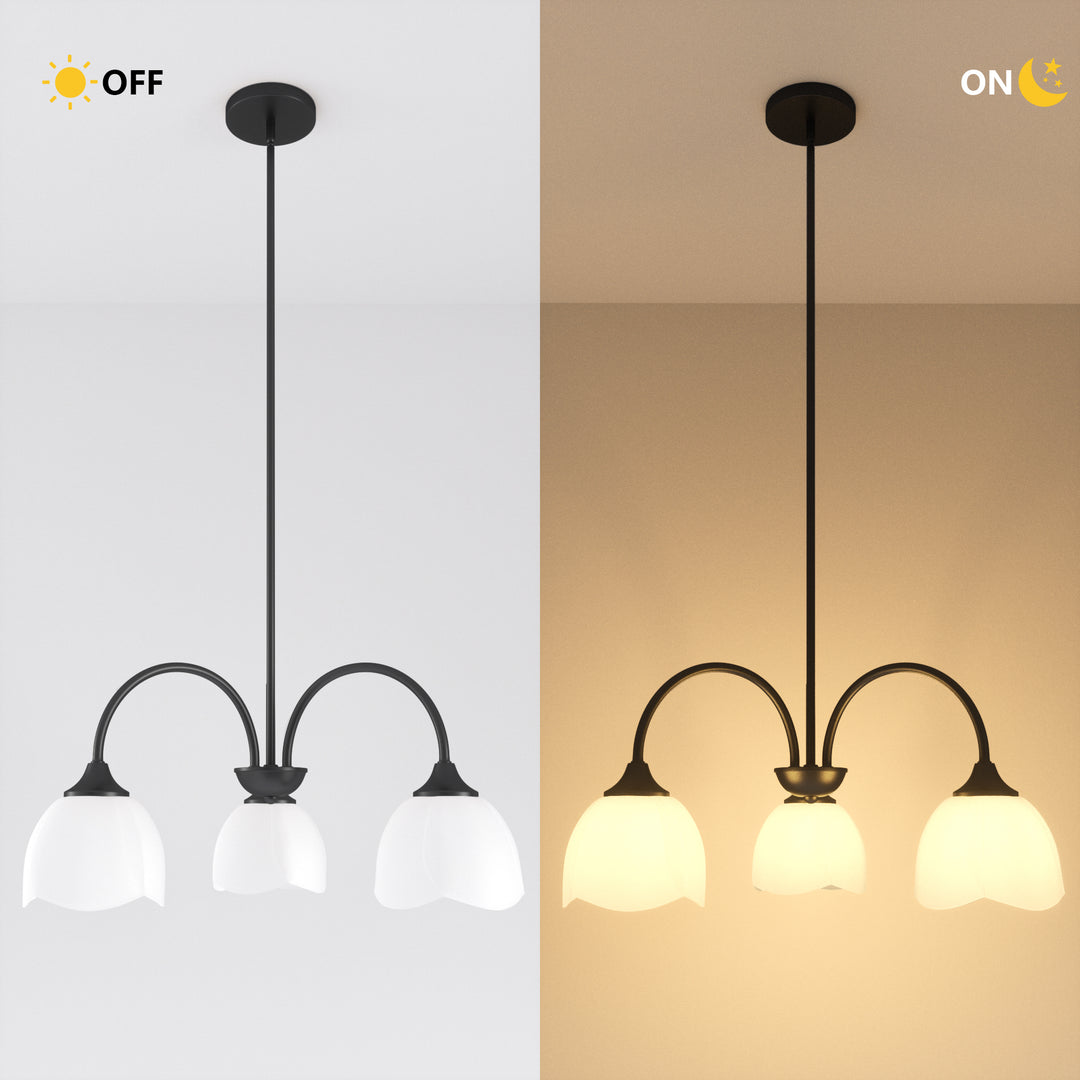Twilight 3-light 23.9'' Dimmable Frosted Glass Modern/traditional Chandelier With Flower Shade For Dining Room #P39013