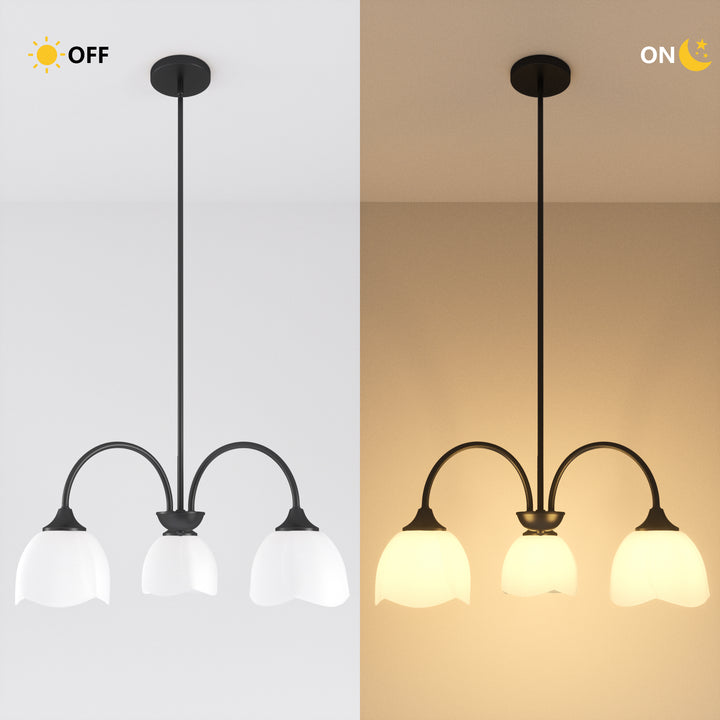 Twilight 3-light 23.9'' Dimmable Frosted Glass Modern/traditional Chandelier With Flower Shade For Dining Room #P39013