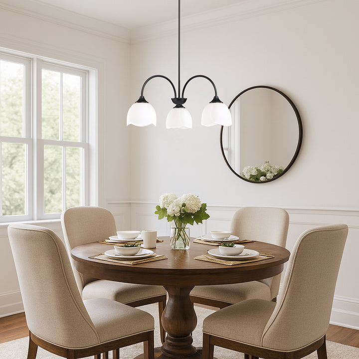Twilight 3-light 23.9'' Dimmable Frosted Glass Modern/traditional Chandelier With Flower Shade For Dining Room #P39013