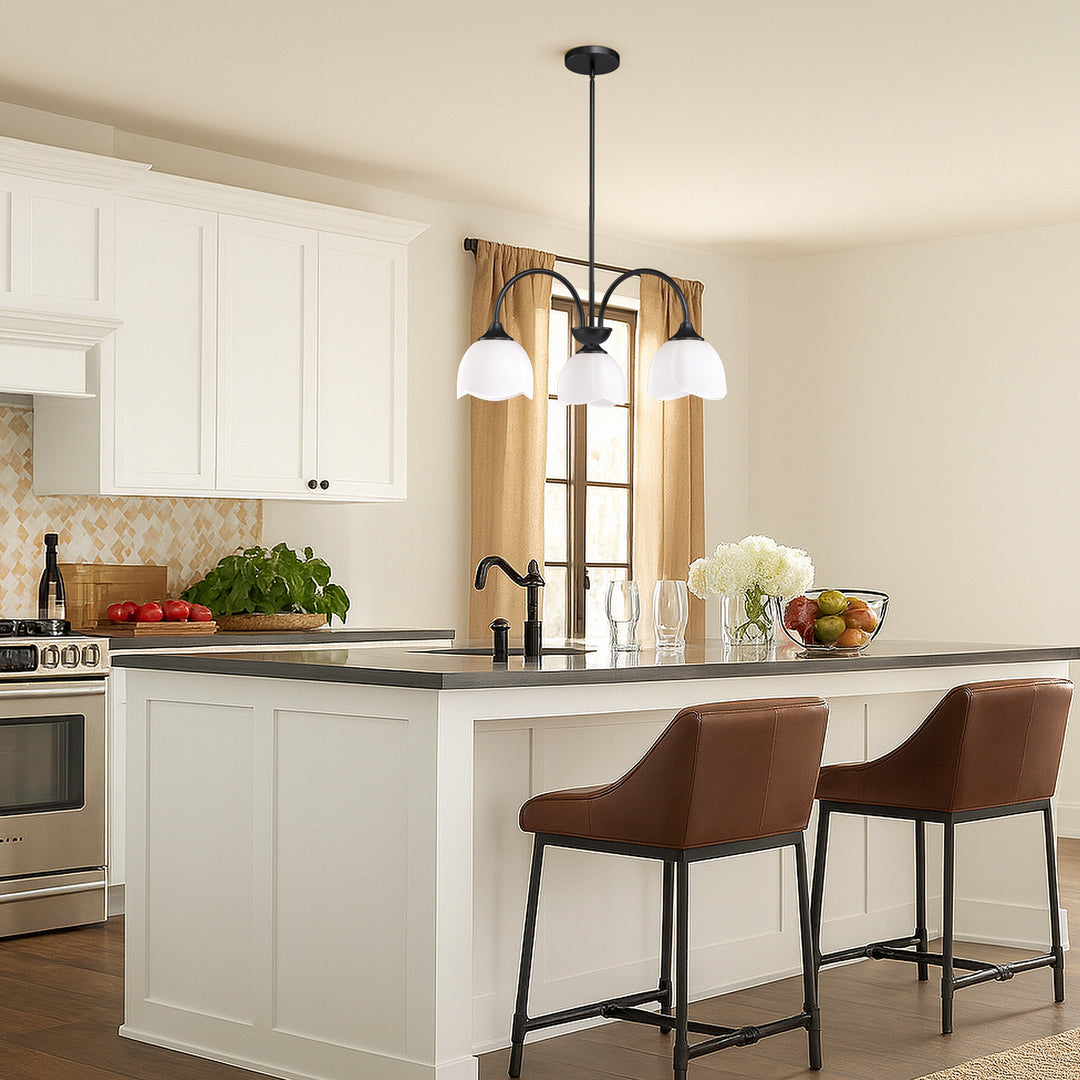 Twilight 3-light 23.9'' Dimmable Frosted Glass Modern/traditional Chandelier With Flower Shade For Dining Room #P39013