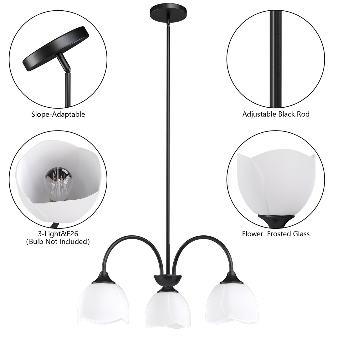 Twilight 3-light 23.9'' Dimmable Frosted Glass Modern/traditional Chandelier With Flower Shade For Dining Room #P39013