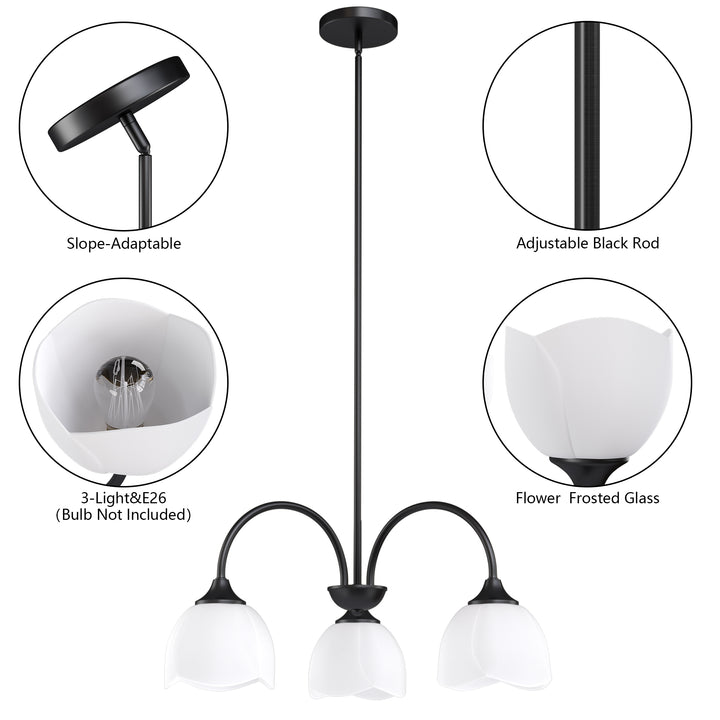 Twilight 3-light 23.9'' Dimmable Frosted Glass Modern/traditional Chandelier With Flower Shade For Dining Room #P39013