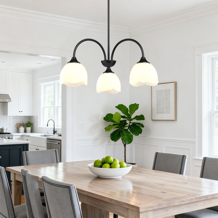 Twilight 3-light 23.9'' Dimmable Frosted Glass Modern/traditional Chandelier With Flower Shade For Dining Room #P39013