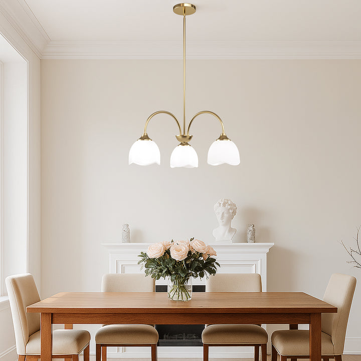 Twilight 3-light 23.9'' Dimmable Frosted Glass Modern/traditional Chandelier With Flower Shade For Dining Room #P39013