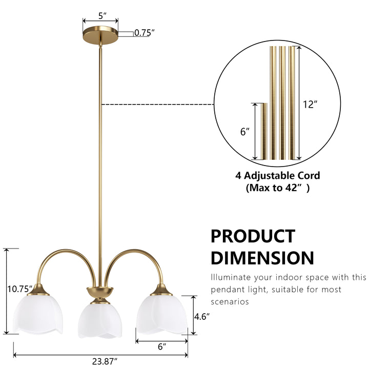 Twilight 3-light 23.9'' Dimmable Frosted Glass Modern/traditional Chandelier With Flower Shade For Dining Room #P39013
