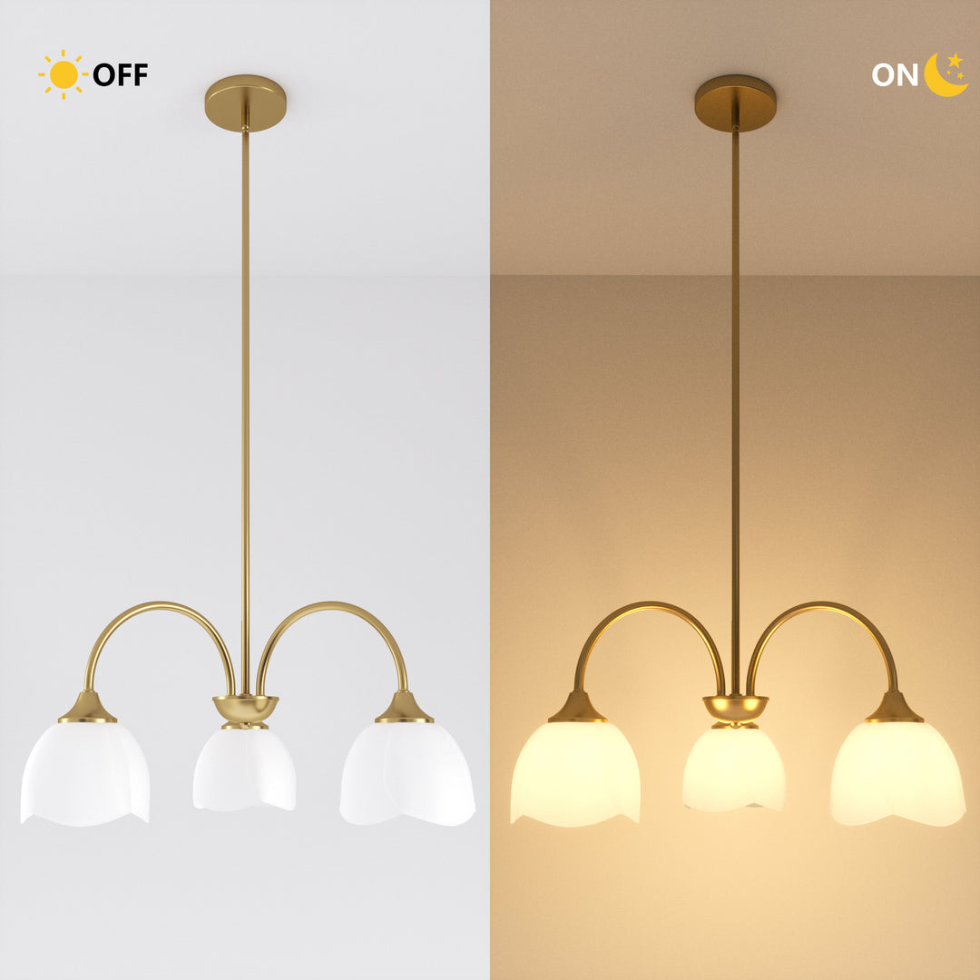 Twilight 3-light 23.9'' Dimmable Frosted Glass Modern/traditional Chandelier With Flower Shade For Dining Room #P39013