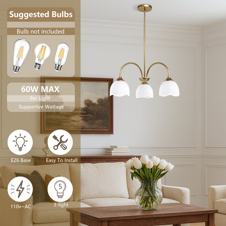Twilight 3-light 23.9'' Dimmable Frosted Glass Modern/traditional Chandelier With Flower Shade For Dining Room #P39013