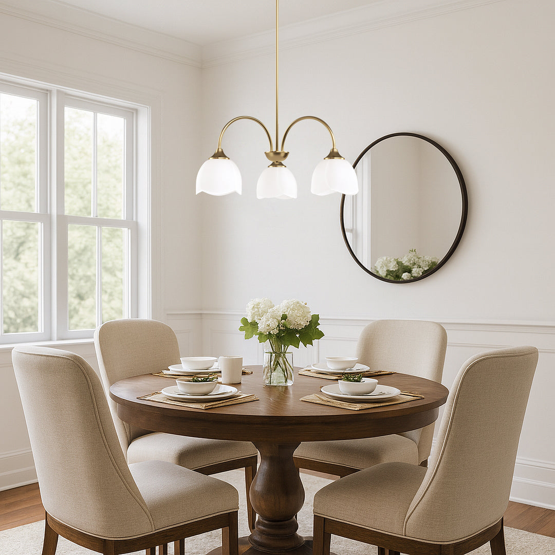 Twilight 3-light 23.9'' Dimmable Frosted Glass Modern/traditional Chandelier With Flower Shade For Dining Room #P39013