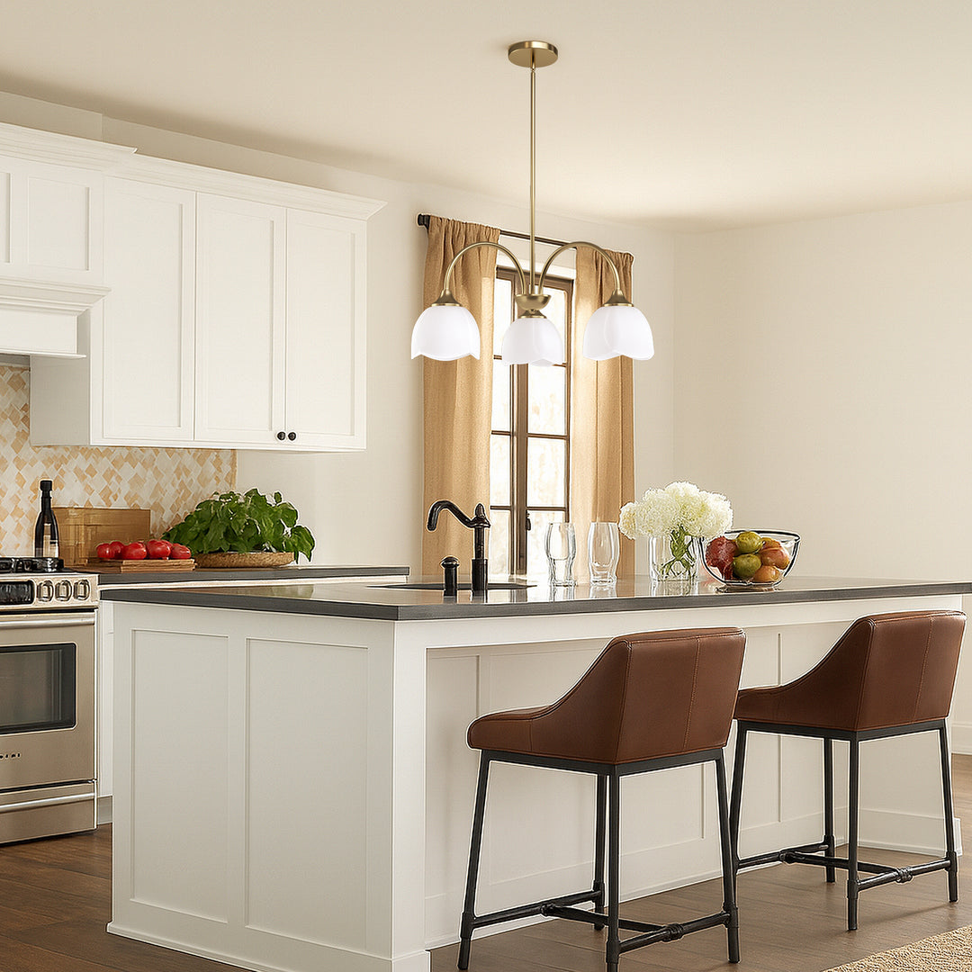 Twilight 3-light 23.9'' Dimmable Frosted Glass Modern/traditional Chandelier With Flower Shade For Dining Room #P39013