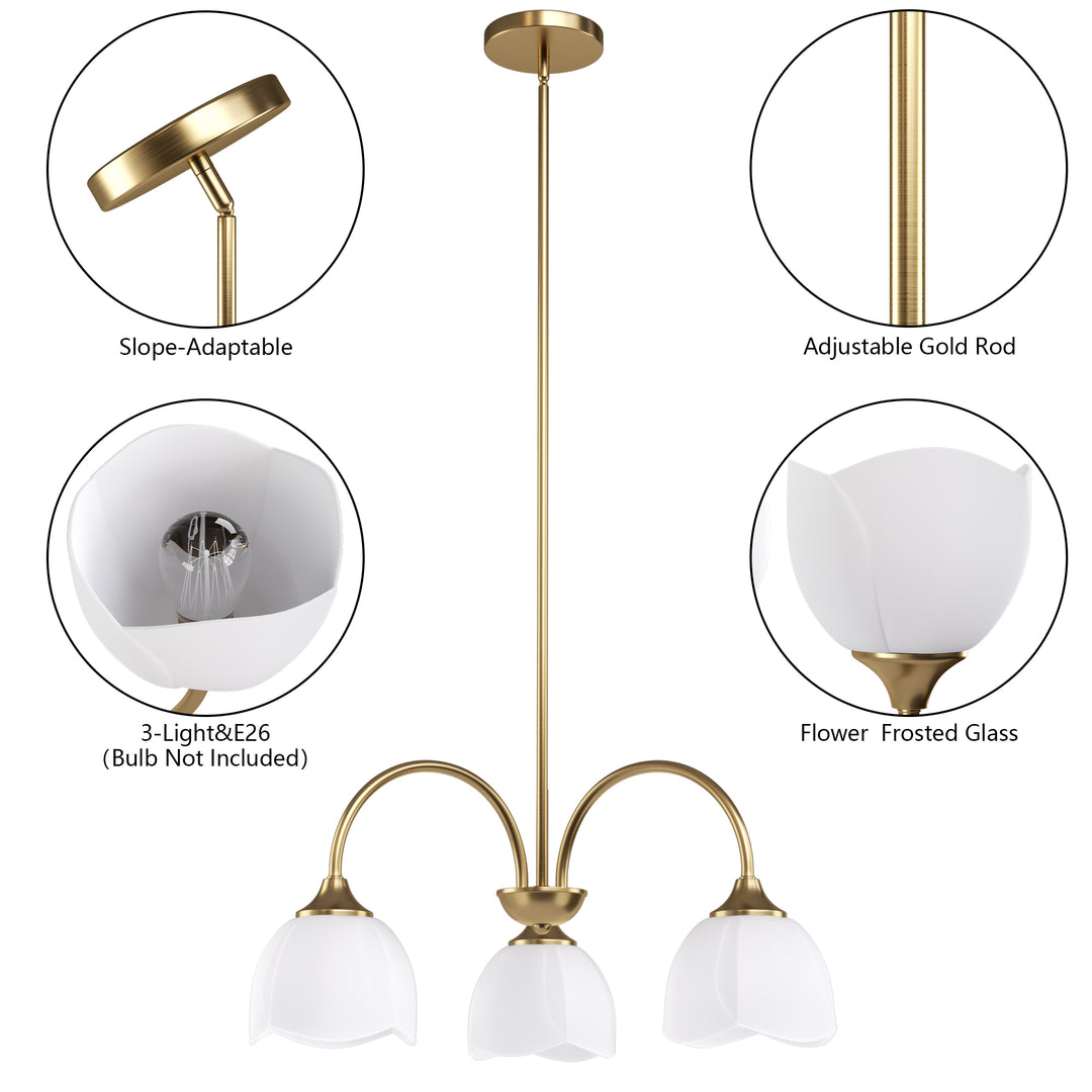 Twilight 3-light 23.9'' Dimmable Frosted Glass Modern/traditional Chandelier With Flower Shade For Dining Room #P39013