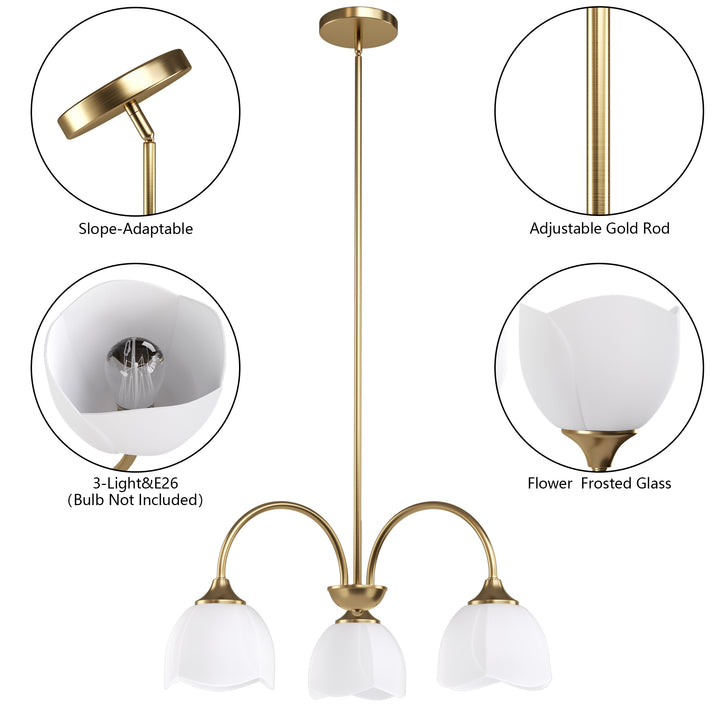 Twilight 3-light 23.9'' Dimmable Frosted Glass Modern/traditional Chandelier With Flower Shade For Dining Room #P39013