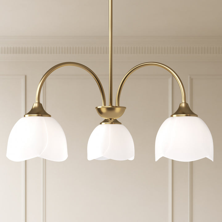 Twilight 3-light 23.9'' Dimmable Frosted Glass Modern/traditional Chandelier With Flower Shade For Dining Room #P39013