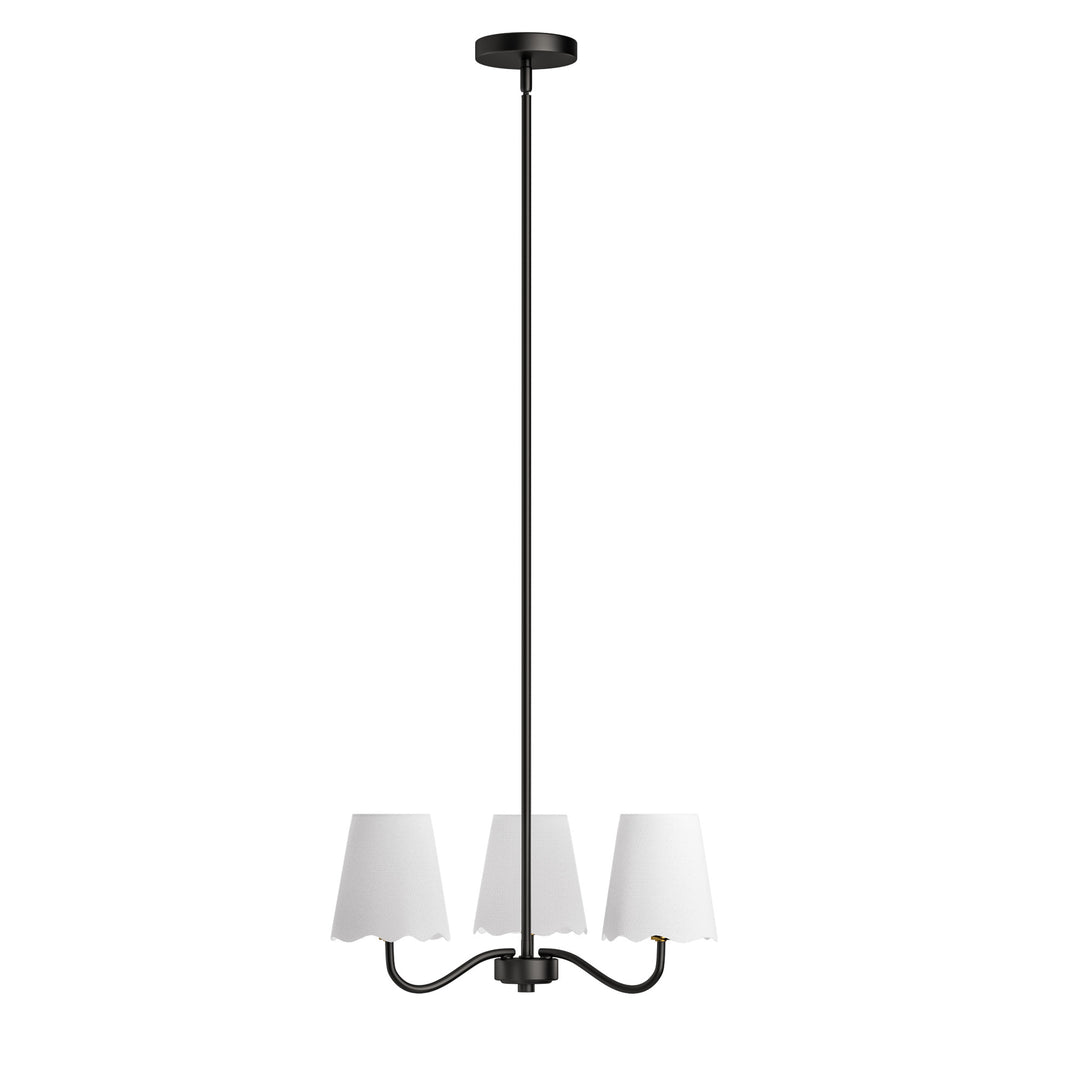 Twilight 3-light 21"W Matte Black Modern Spider Chandelier with Linen Shades for Dining Room or Kitchen Island #39017