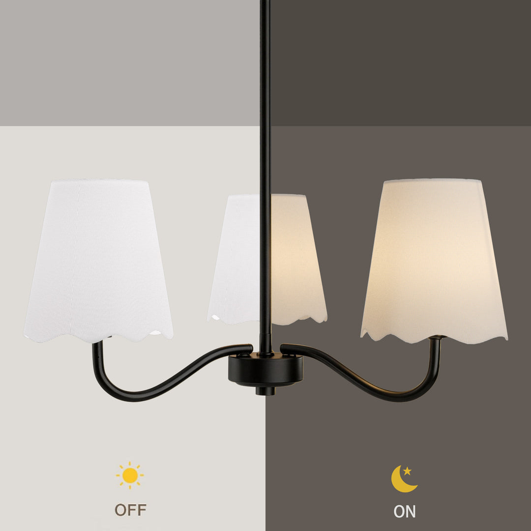 Twilight 3-light 21"W Matte Black Modern Spider Chandelier with Linen Shades for Dining Room or Kitchen Island #39017