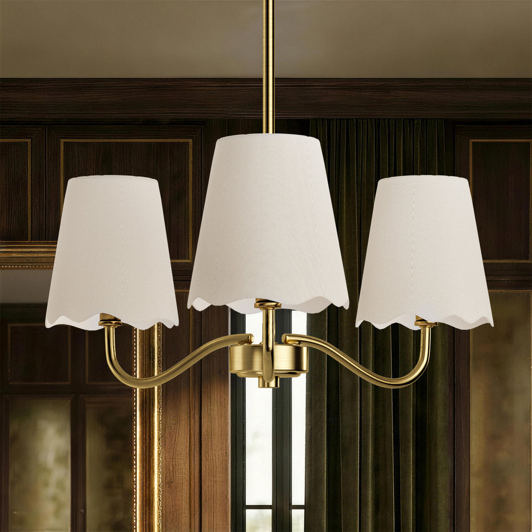 Twilight 3-light 21"W Matte Black Modern Spider Chandelier with Linen Shades for Dining Room or Kitchen Island #39017