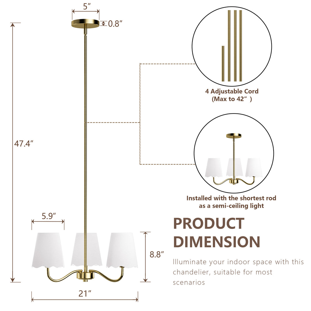 Twilight 3-light 21"W Matte Black Modern Spider Chandelier with Linen Shades for Dining Room or Kitchen Island #39017