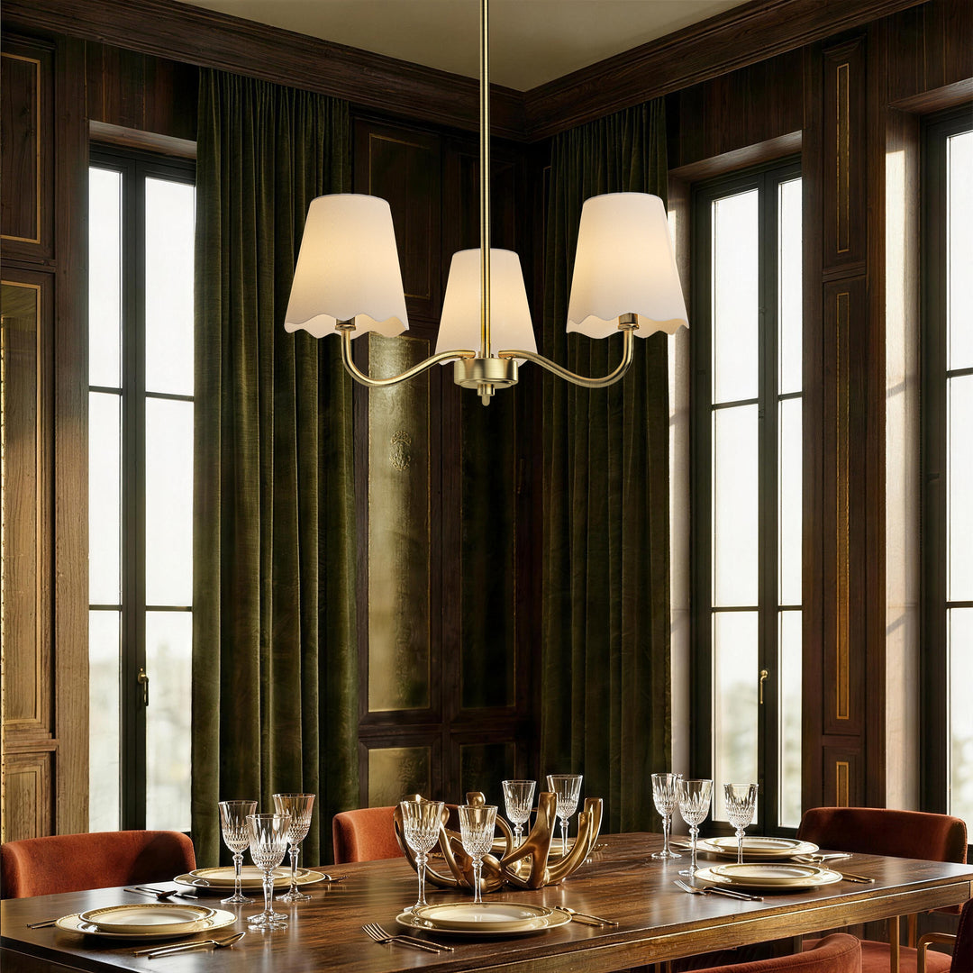 Twilight 3-light 21"W Matte Black Modern Spider Chandelier with Linen Shades for Dining Room or Kitchen Island #39017