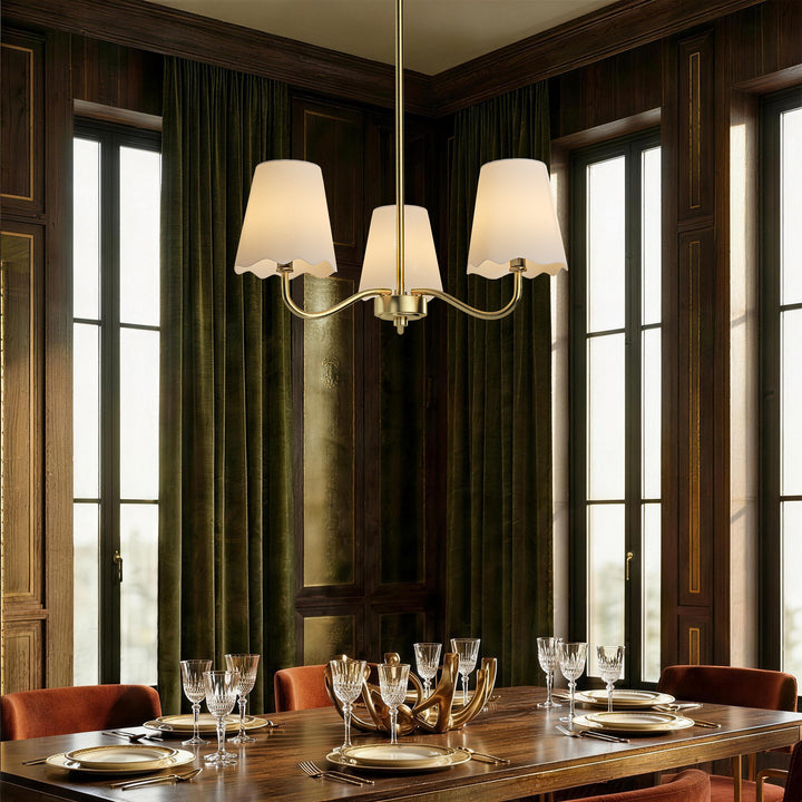 Twilight 3-light 21"W Matte Black Modern Spider Chandelier with Linen Shades for Dining Room or Kitchen Island #39017
