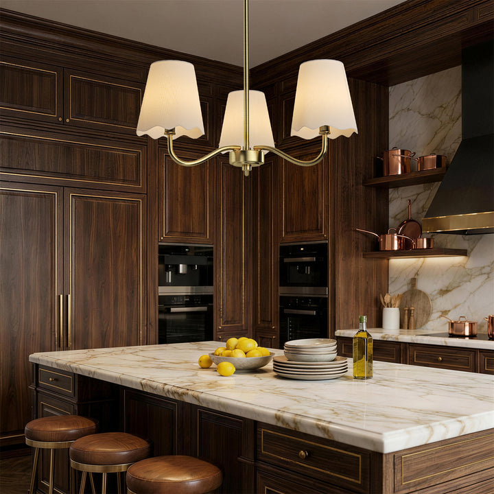 Twilight 3-light 21"W Matte Black Modern Spider Chandelier with Linen Shades for Dining Room or Kitchen Island #39017