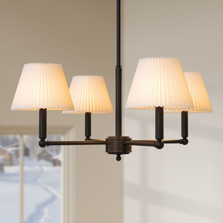 Twilight 4-light Mid-century Modern Adjustable Sloped Chandelier With Iron Frame And White Linen Shades For Dining Room #39008