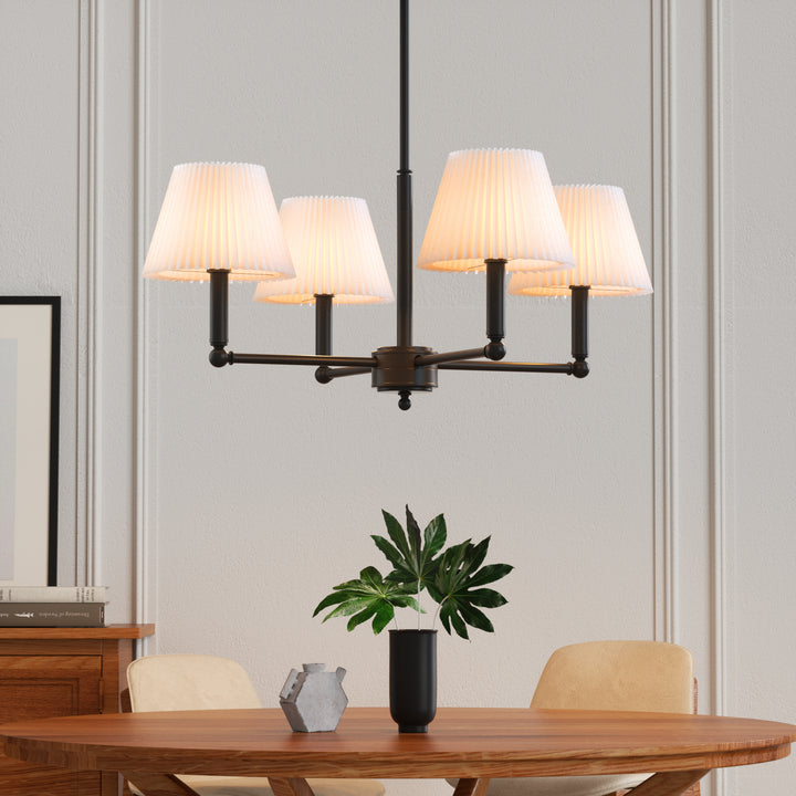 Twilight 4-light Mid-century Modern Adjustable Sloped Chandelier With Iron Frame And White Linen Shades For Dining Room #39008
