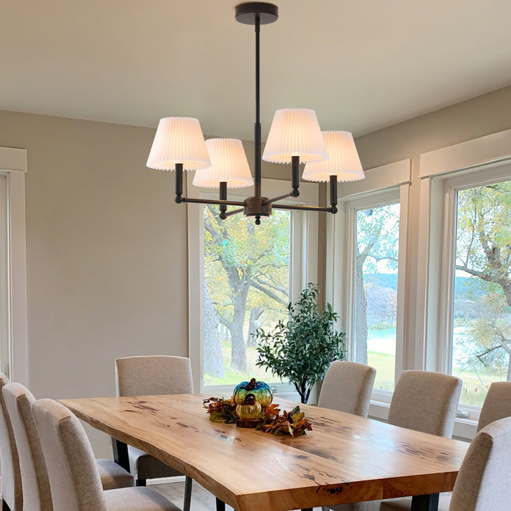 Twilight 4-light Mid-century Modern Adjustable Sloped Chandelier With Iron Frame And White Linen Shades For Dining Room #39008