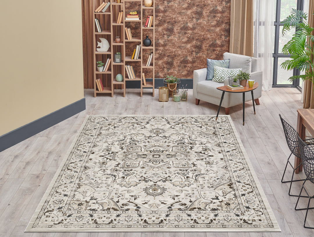 4modernhome Rectangle Izona Performance Blue/Beige/Cream Area Rug #TM5