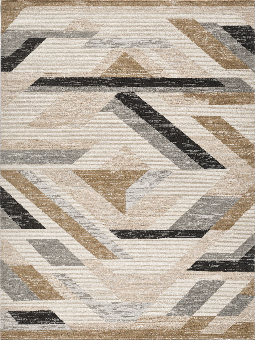 4modernhome Geometric Machine Woven Polypropylene Area Rug in Black/Beige/Gray #TM80