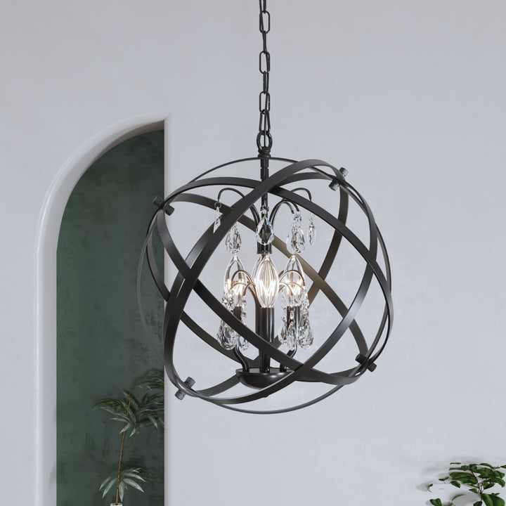 Maxax 4 - Light Unique/Statement Globe Chandelier With Crystal #MX19026-4BK-P