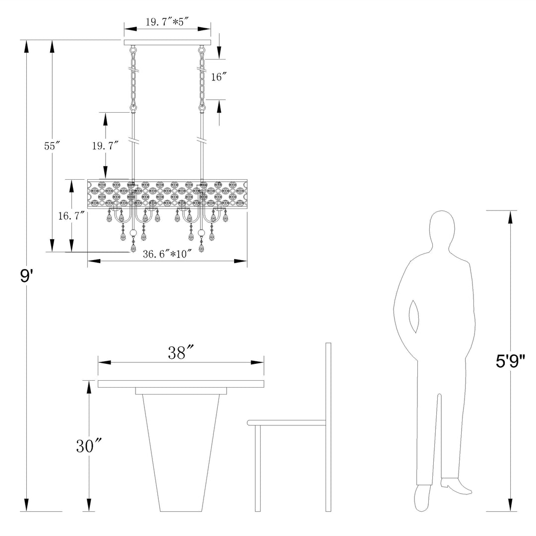 Maxax 4 - Light Unique Rectangle Crystal Chandelier #MXSU-5-4BK-P