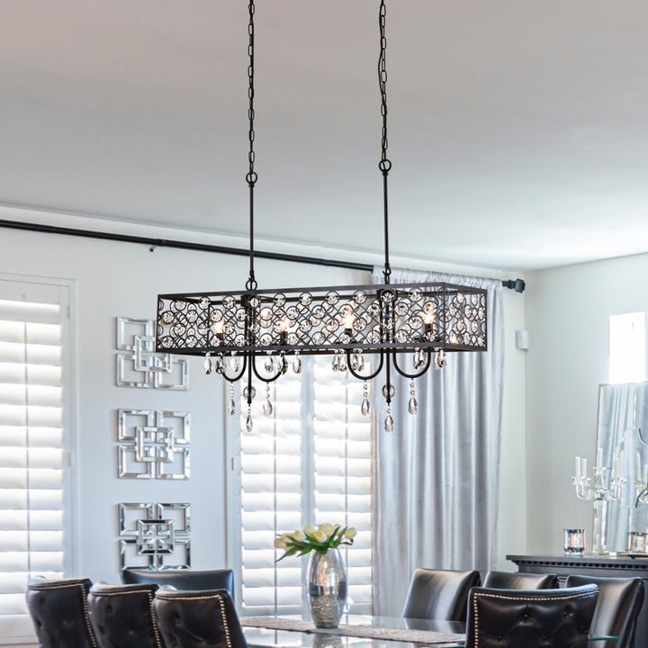 Maxax 4 - Light Unique Rectangle Crystal Chandelier #MXSU-5-4BK-P