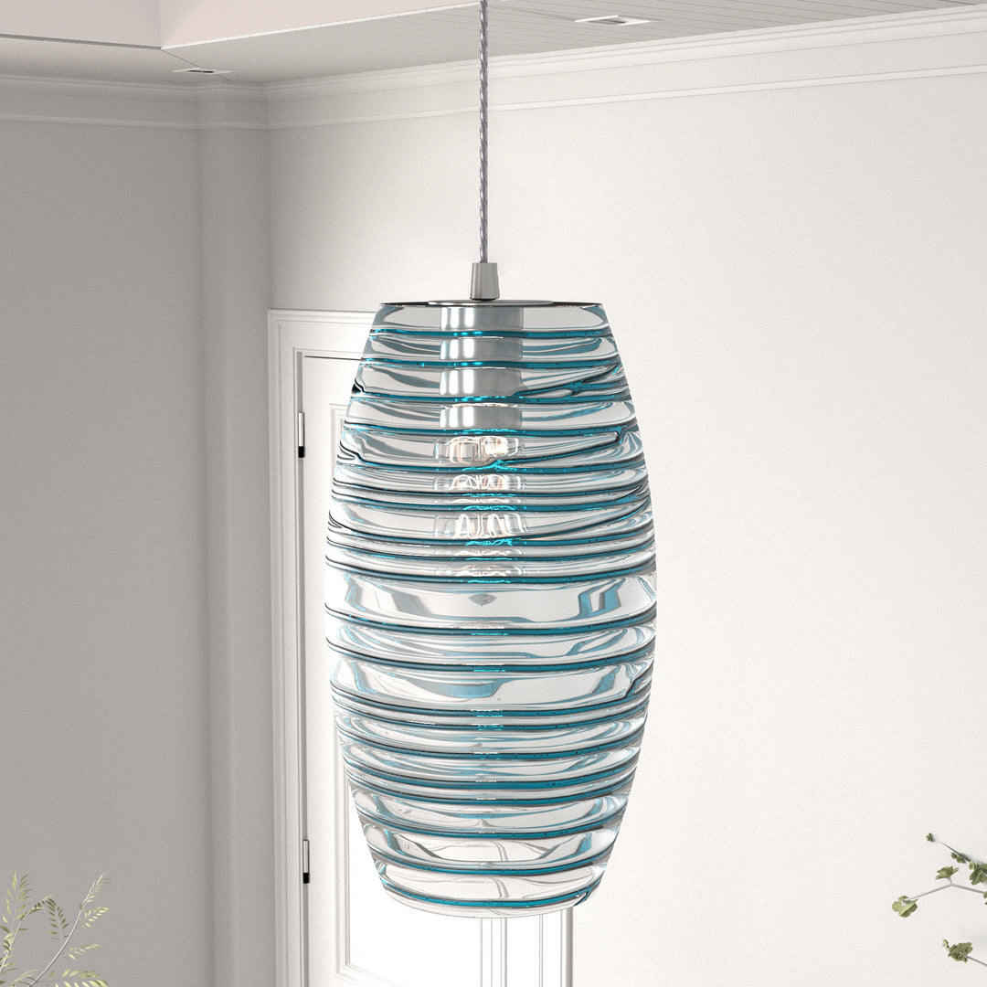 Maxax 1 - Light Single Drum Blue Glass Pendant #19200-1BU