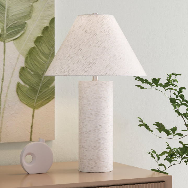 22.75'' White Resin-Wrapped Fabric Table Lamp With USB For Living Room/Bedroom #T239